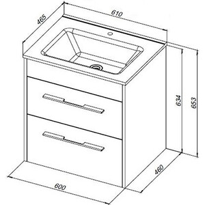 Тумба с раковиной Aquanet Августа 60 Flat два ящика, белый глянец (277507, 254363) в Москвe