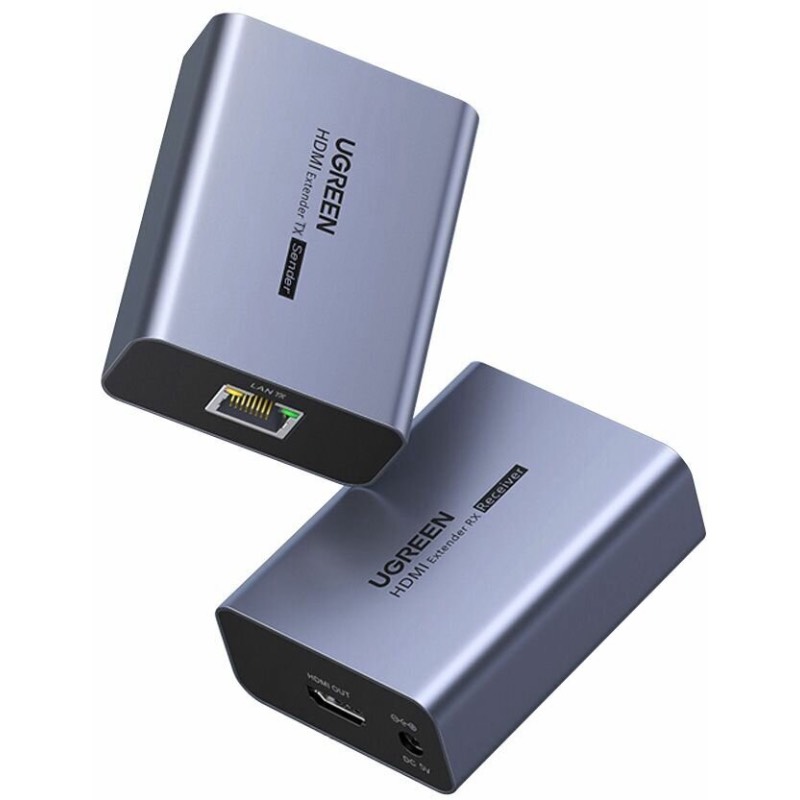 Сплиттер Ugreen CM455 HDMI Extender by RJ45 Cable Transmitter + Receiver Grey 20519