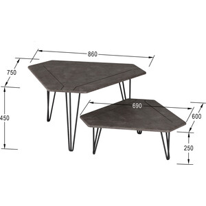 Стол журнальный Мебелик ТЕТ-А-ТЕТ серый бетон