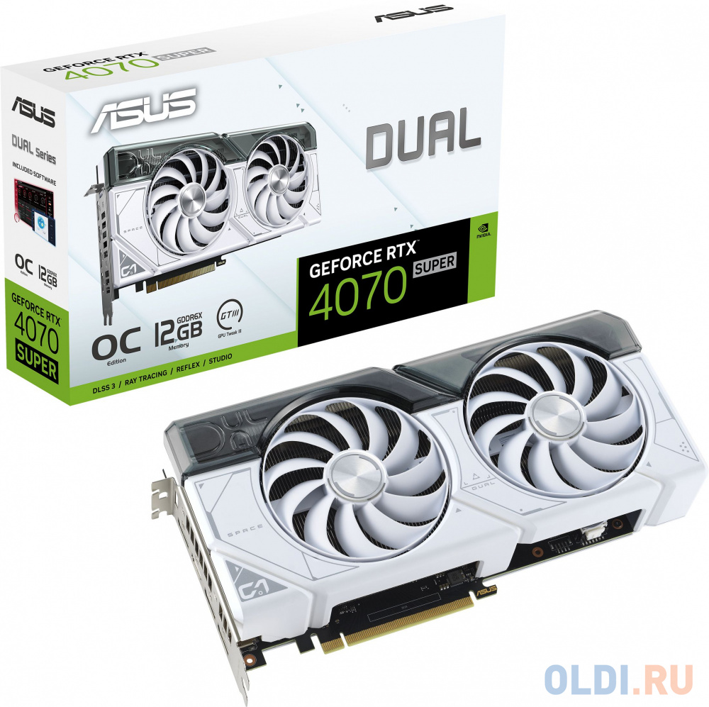 Видеокарта Asus PCI-E 4.0 DUAL-RTX4070S-O12G-WHITE NVIDIA GeForce RTX 4070 Super 12Gb 192bit GDDR6X 2520/21000 HDMIx1 DPx3 HDCP Ret в Москвe