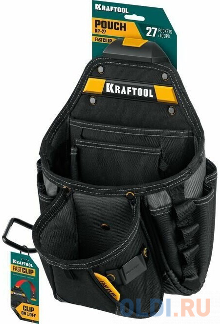 KRAFTOOL KP-27 с быстросъёмным креплением FastClip, 27 карманов и петли, 350 х 260 мм, поясная сумка (38773)