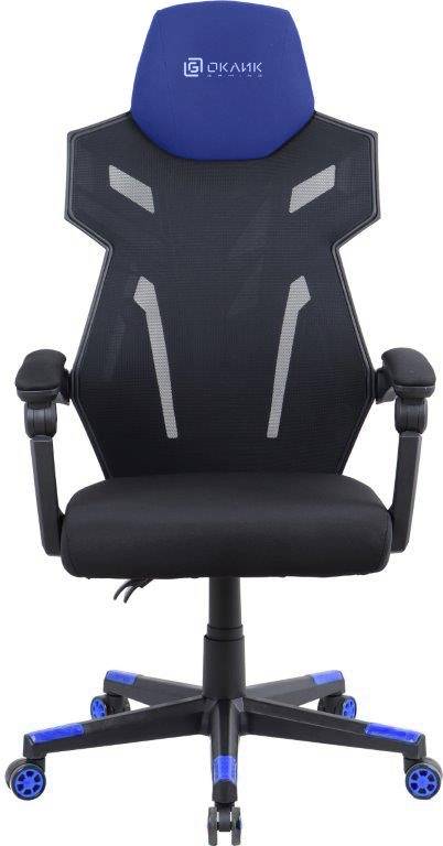 Кресло игровое Оклик 111G, обивка: сетка/ткань, цвет: черный/синий/черный