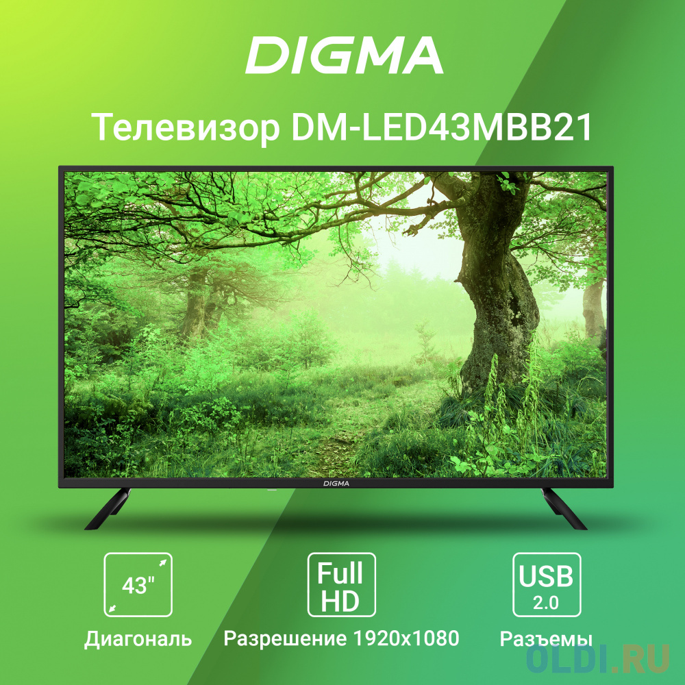 Телевизор LED Digma 43" DM-LED43MBB21 Frameless черный FULL HD 60Hz DVB-T DVB-T2 DVB-C DVB-S DVB-S2 USB в Москвe