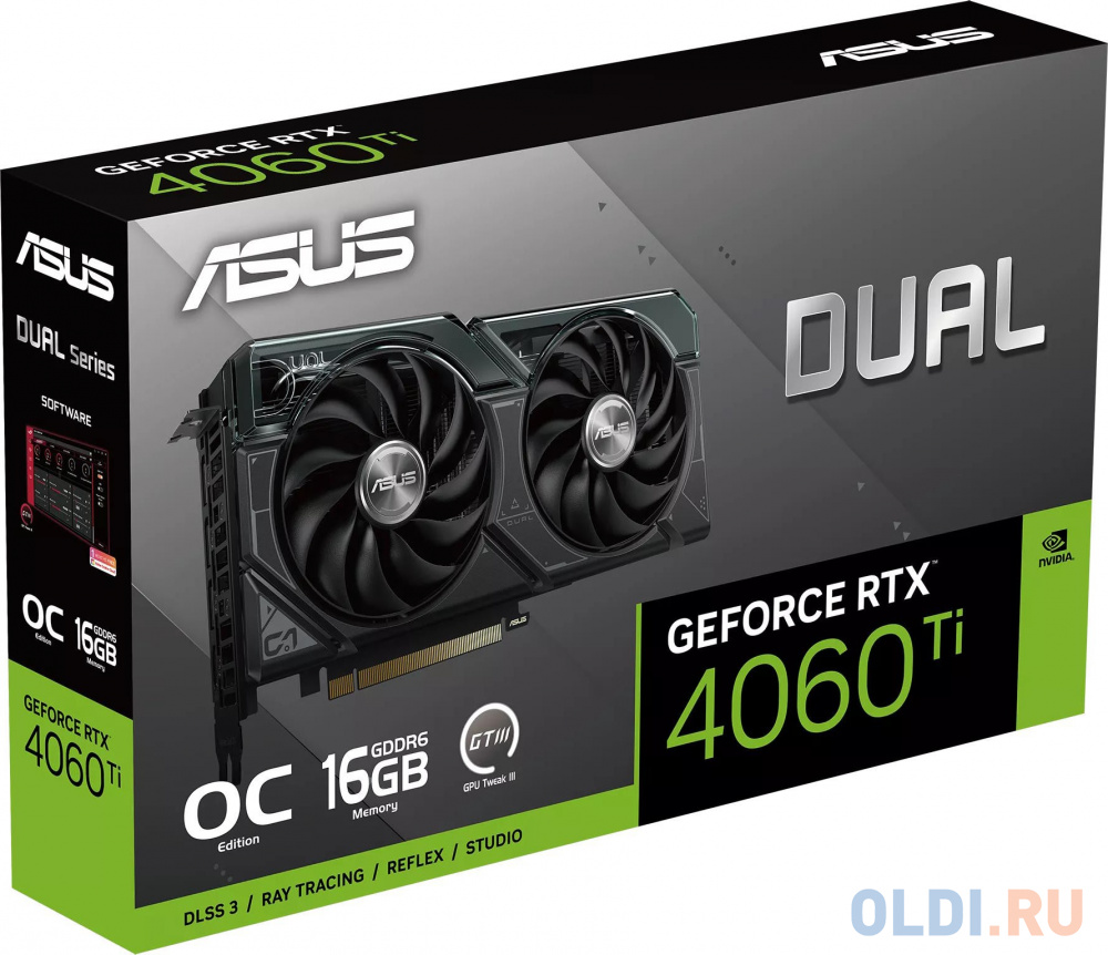 Видеокарта Asus PCI-E 4.0 DUAL-RTX4060TI-O16G NVIDIA GeForce RTX 4060TI 16384Mb 128 GDDR6 2595/18000 HDMIx1 DPx3 HDCP Ret