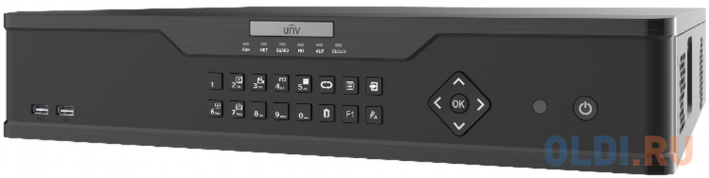 Uniview Видеорегистратор IP 64-х канальный до 12Мп.; Входящий поток на запись: до 384Мбит/с; Поддерживаемые форматы сжатия:  Ultra 265/H.265/H.264; За