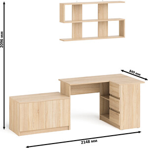 Стол компьютерный СВК Мори МС-16 правый + Тумба МА900.1 + Полка 1200, цвет дуб сонома (1027460)