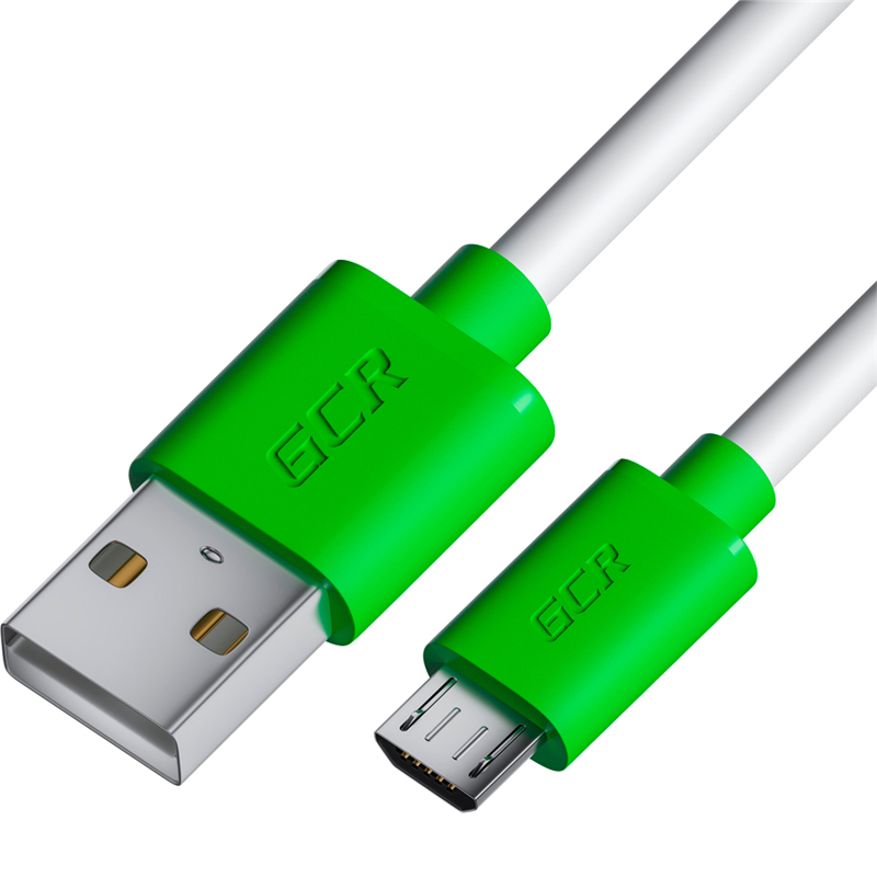 Кабель USB-Micro USB, экранированный, быстрая зарядка, 3А, 3 м, белый/зеленый, Greenconnect (GCR-53229)