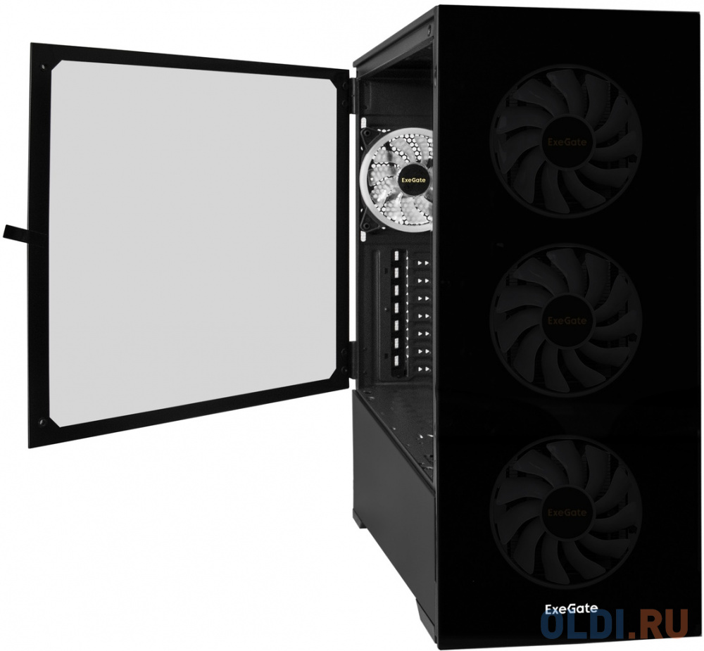 Корпус Miditower ExeGate i3 MAX-NPX600 (eATX, 600NPX 12см, 2*USB+1*USB3.0, HD аудио, черный, 4 вент. 12см с RGB подсветкой, контроллер + ПДУ, ARGB MB