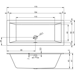 Акриловая ванна Riho Rething Cubic 170x75 с ножками (B105001005, 207093)