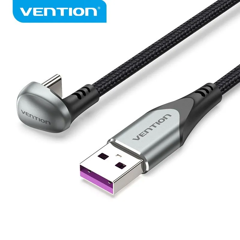 Кабель USB-USB Type-C, угловой, быстрая зарядка, 5А, 2 м, черный, Vention (COHHH)