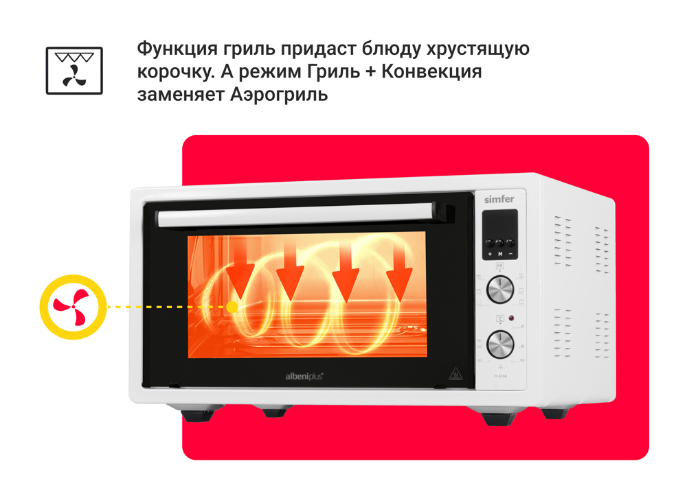 Мини-печь Simfer M4558 серия Albeni Plus Comfort, 6 режимов, утапливаемые ручки, конвекция, гриль