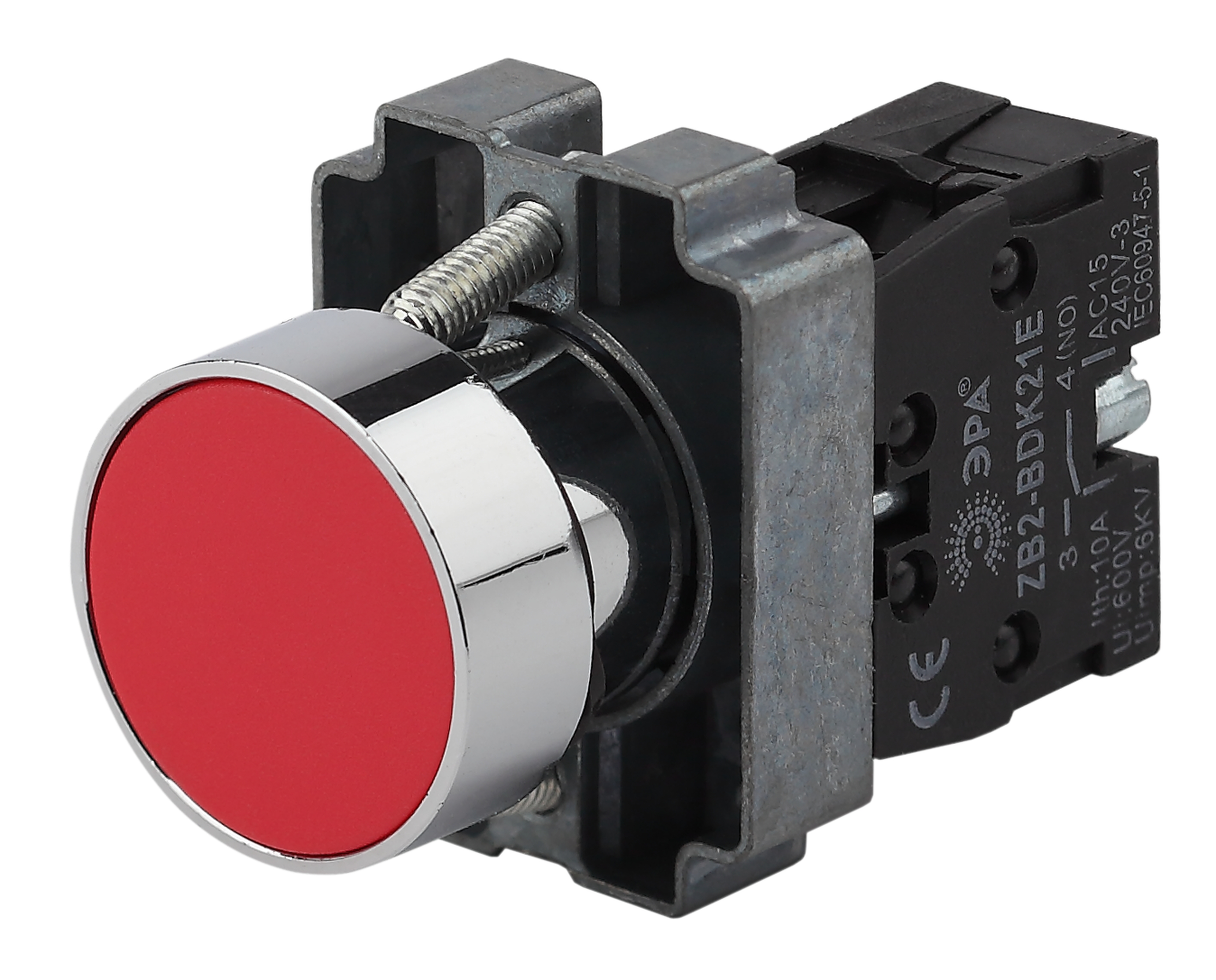 Кнопка плоская без фиксации 22 мм 1NC, красный, ЭРА BBT60-BA-K04E (Б0045666)
