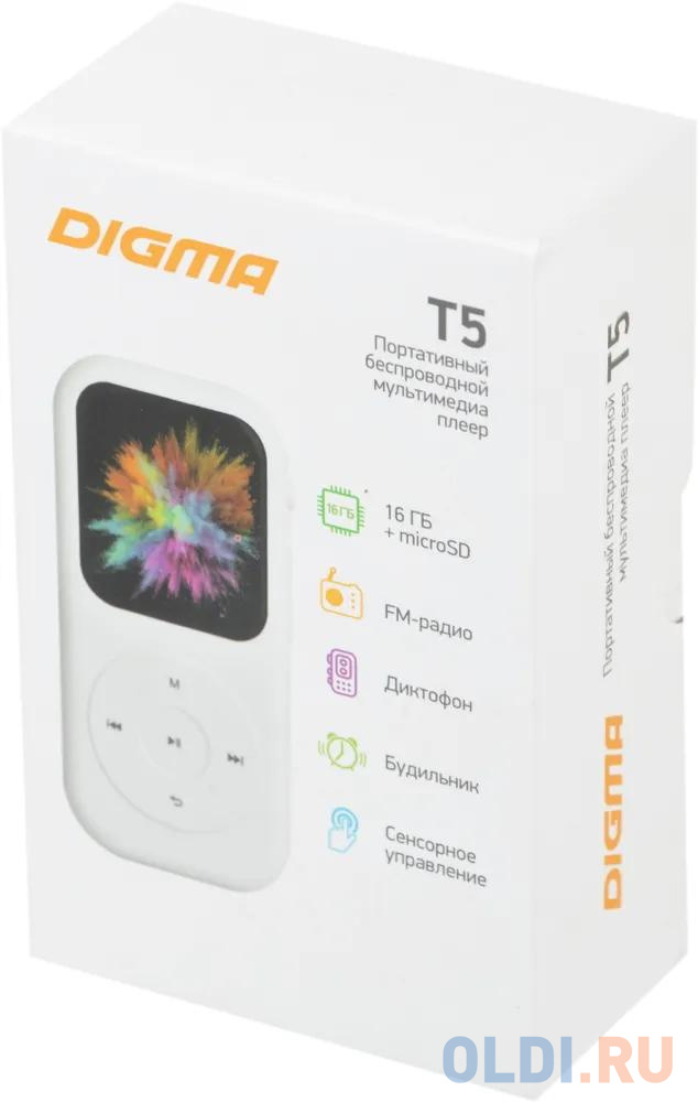 Плеер Hi-Fi Flash Digma T5 16Gb белый/1.54"/FM/microSDHC