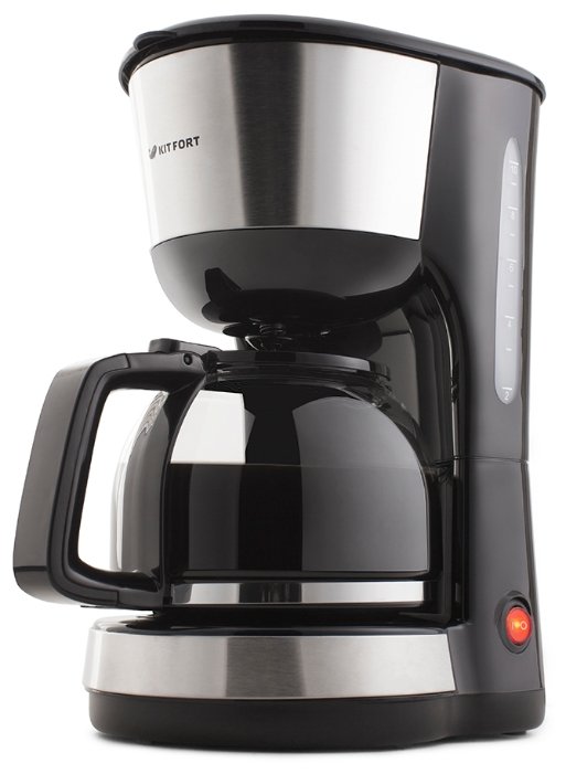 Кофеварка капельная Kitfort KT-715, 1 кВт, кофе молотый, 1.25 л/1.25 л, черный/серебристый