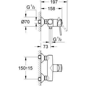 Смеситель для душа Grohe BauClassic с душевым гарнитуром, хром (32867000, 26083002) в Москвe