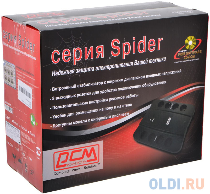 ИБП Powercom SPD-650U Spider 650VA/390W USB,AVR,RJ11,RJ45 (4+4 EURO)