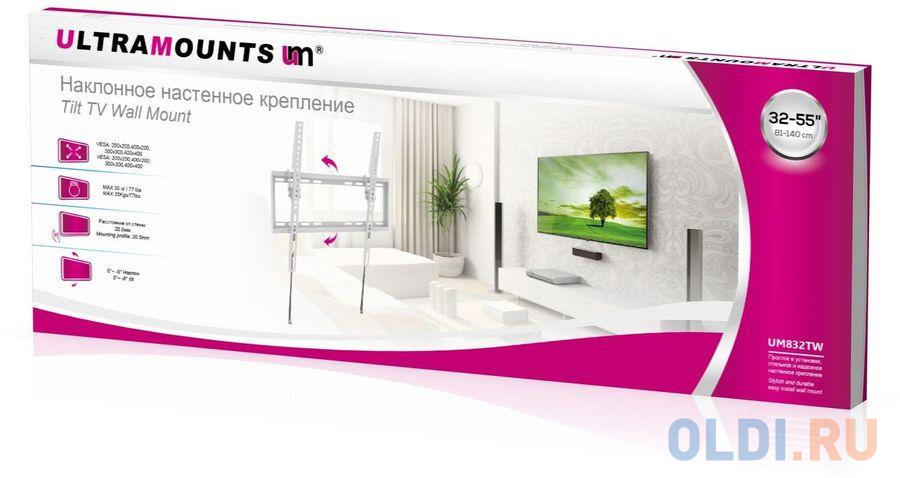 Кронштейн для телевизора Ultramounts UM 832TW белый 32"-55" макс.35кг настенный наклон