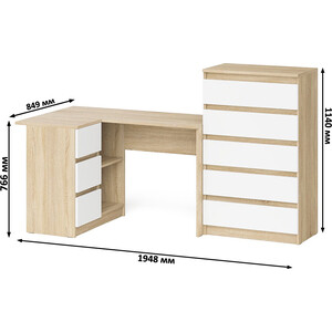 Комплект СВК Мори Стол компьютерный МС-16 левый + Комод МК700.5, цвет дуб сонома/белый в Москвe