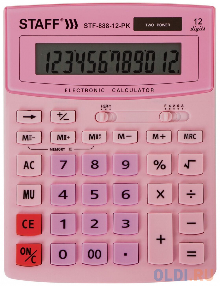 Калькулятор настольный STAFF STF-888-12-PK 12-разрядный розовый 250452