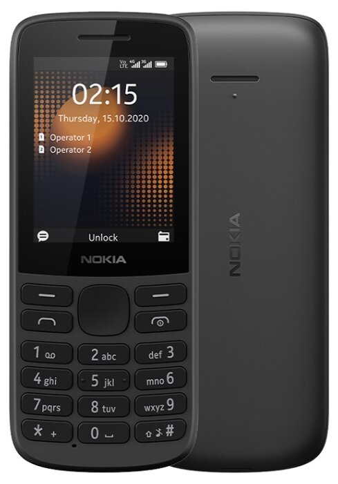 Мобильный телефон Nokia 215, 2.4" 320x240 TN, Unisoc T117, 3G/LTE, BT, 2-Sim, 1150mAh, micro-USB, черный (16QENB01A01)