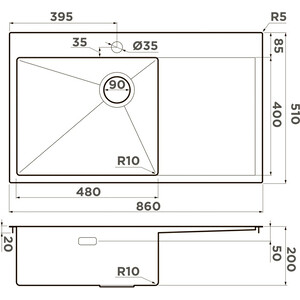 Кухонная мойка Omoikiri Akisame 86-IN-L Side нержавеющая сталь (4997031)