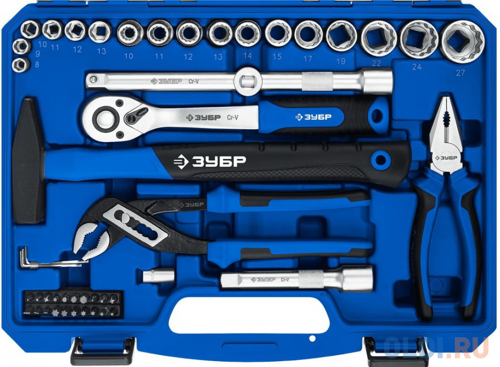 ЗУБР Универсал-63, 63 предм., (1/2?+ 1/4?), универсальный набор инструмента, Профессионал (27670-H58) в Москвe