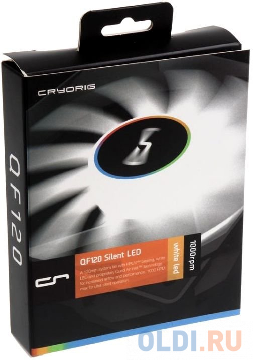 Вентилятор Cryorig QF120 Silent LED, 120x120x25.4 мм, 200-1000 об/мин, 5-19 дБА, PWM, подсветка