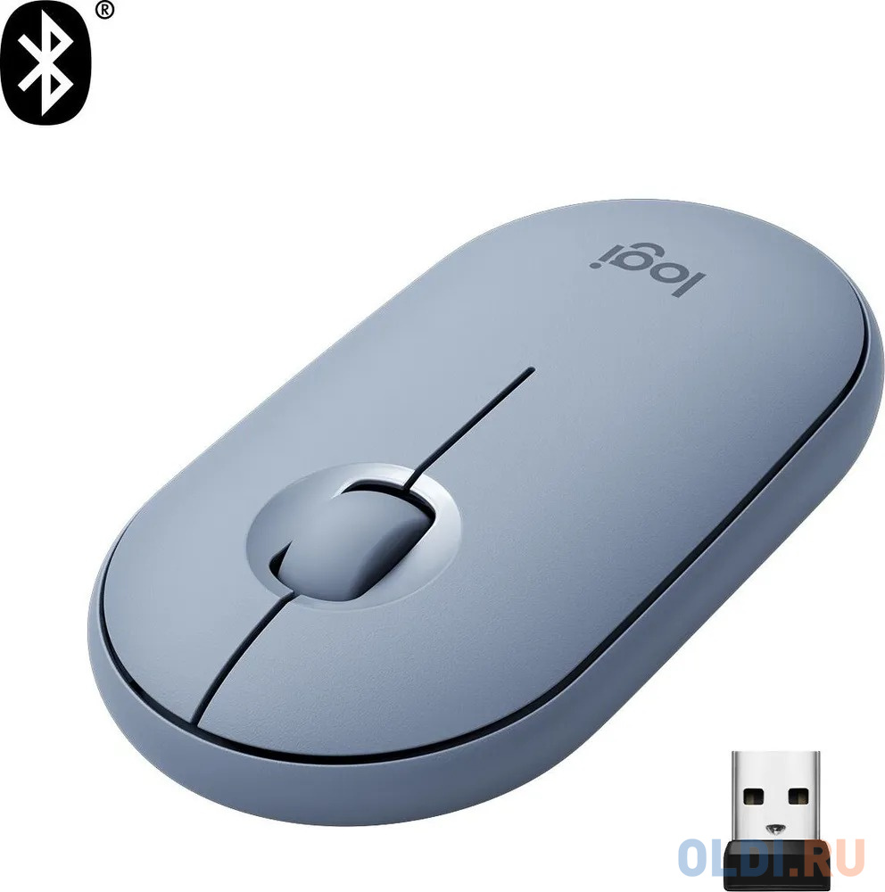 Мышь беспроводная Logitech PEBBLE M350 синий USB + Bluetooth