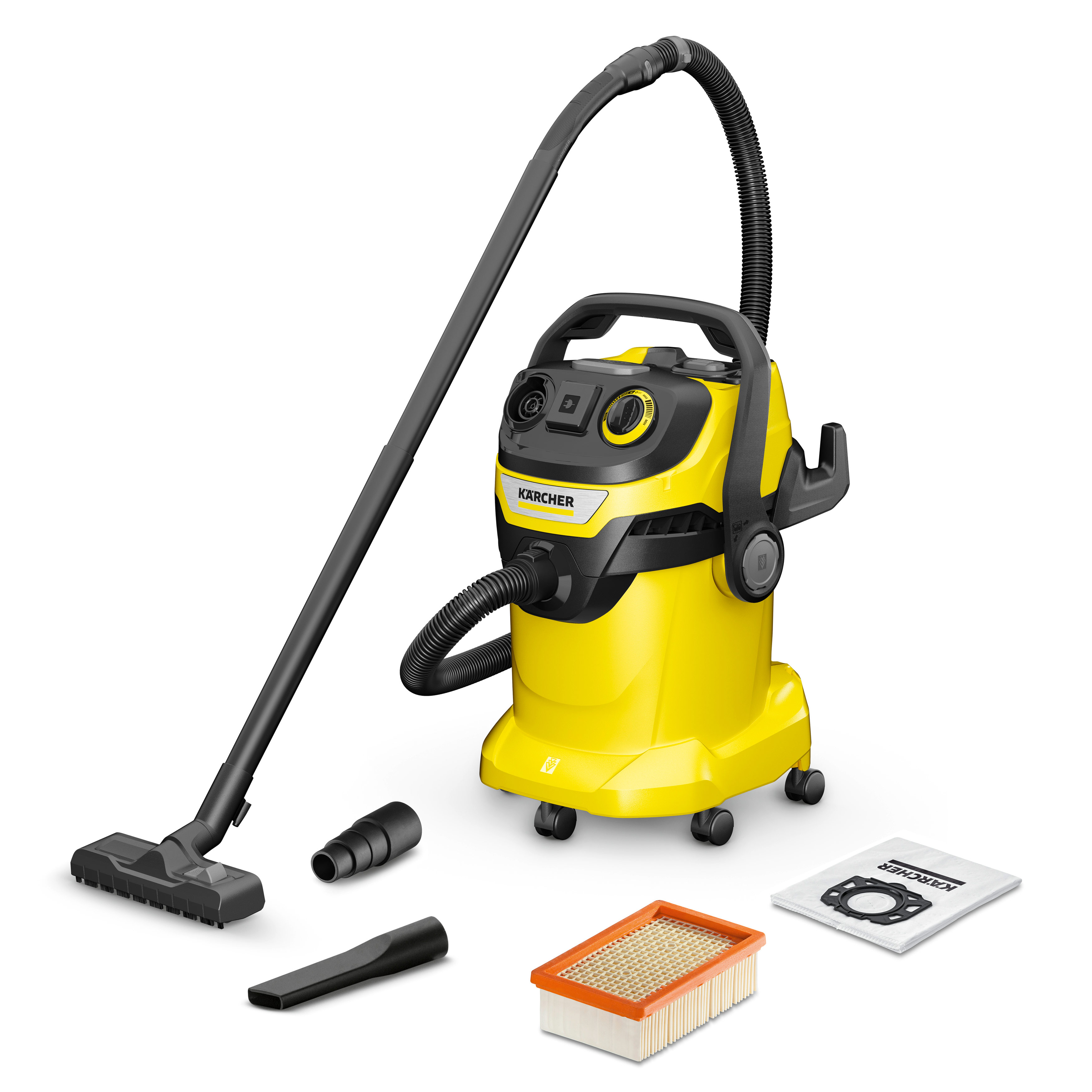 Строительный пылесос KARCHER WD 5 P V-25/5/22, сетевой, 1.1 кВт, сухая, влажная уборка, объем пылесборника 25 л, контейнер/фильтр-мешок, диаметр шланга 3.5 см, длина шланга 2.2 м, встроенная розетка, 8.4 кг (1.628-306.0) в Москвe