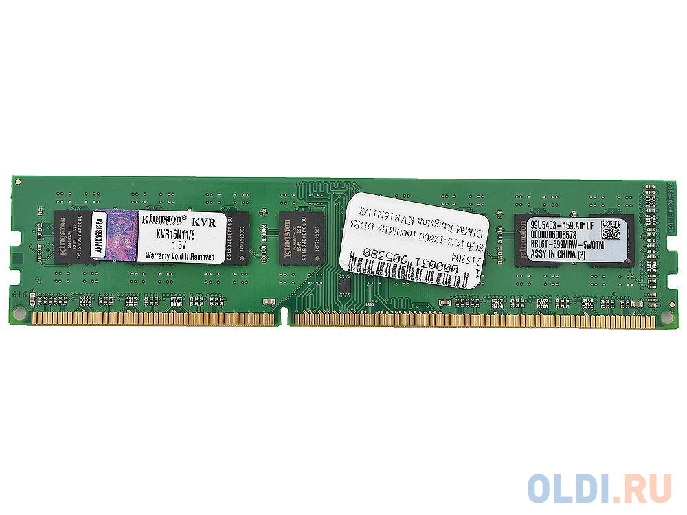 Оперативная память для компьютера Kingston KVR16N11/8 DIMM 8Gb DDR3 1600 MHz KVR16N11/8