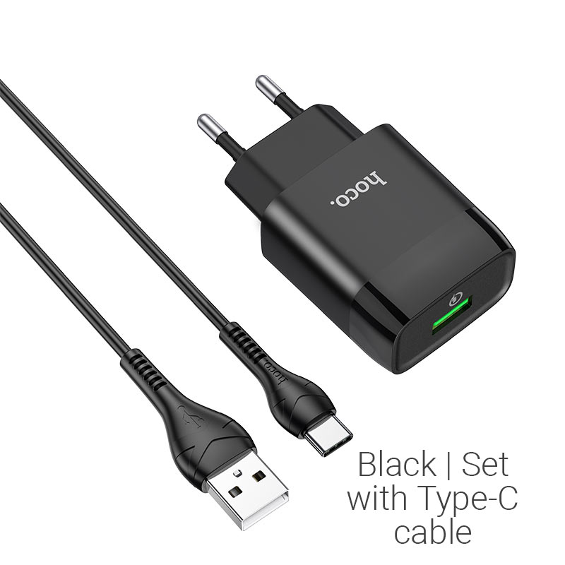 Сетевое зарядное устройство Hoco C72Q 18W, 1USB, Quick Charge, 2.4A, белый (6931474732545), кабель USB Type C в Москвe