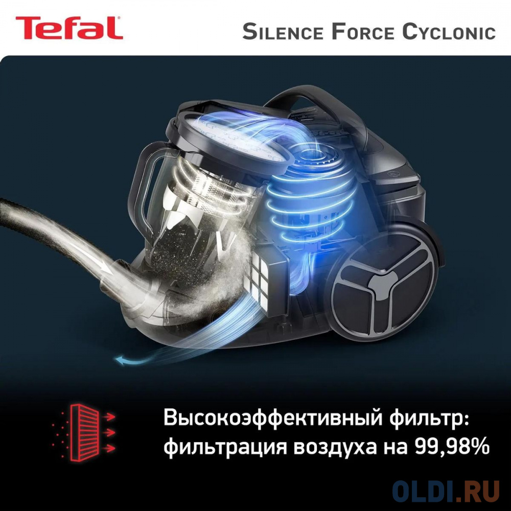 Пылесос Tefal Silence Force Cyclonic TW7233EA 550Вт красный/серый