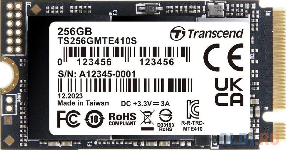 Твердотельный диск 250GB Transcend MTE410S, 3D TLC NAND, M.2 2280,PCIe Gen3x4, DRAM-less