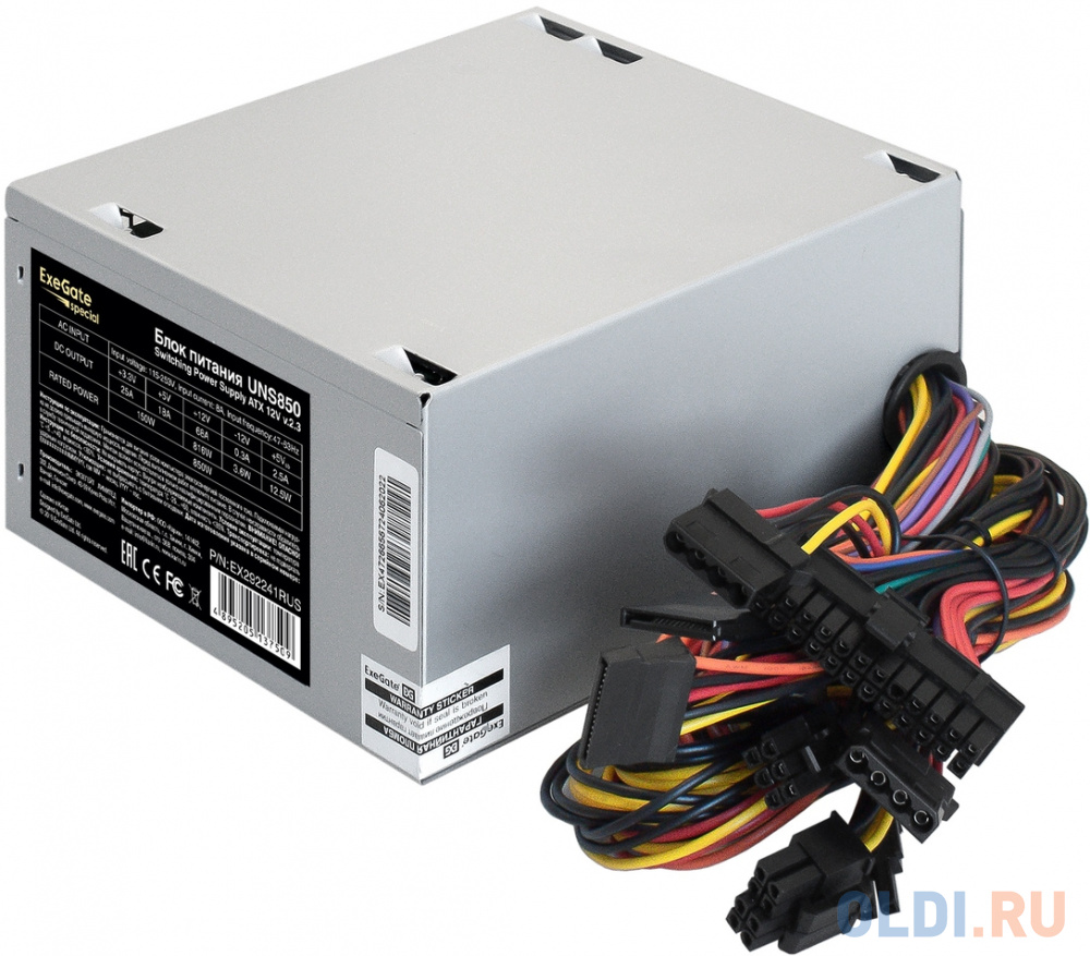 Блок питания 850W ExeGate UNS850 (ATX, 12cm fan, 24pin, 2x(4+4)pin, 2xPCI-E, 5xSATA, 3xIDE, кабель 220V с защитой от выдергивания)