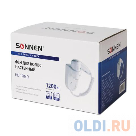 Фен для волос настенный SONNEN HD-1288D, 1200 Вт, пластиковый корпус, 4 скорости, белый, 604197 в Москвe