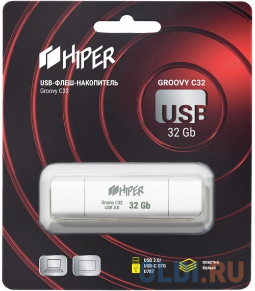 Флэш-драйв 32GB OTG USB 3.0/Type-C, Groovy C,пластик, цвет белый, Hiper