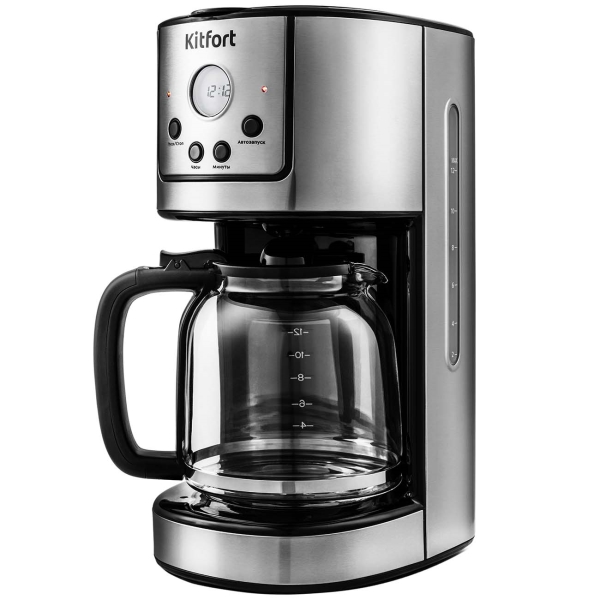Кофеварка капельная Kitfort КТ-732, 900 Вт, кофе молотый, 1.5 л/1.5 л, дисплей, нержавеющая сталь/черный