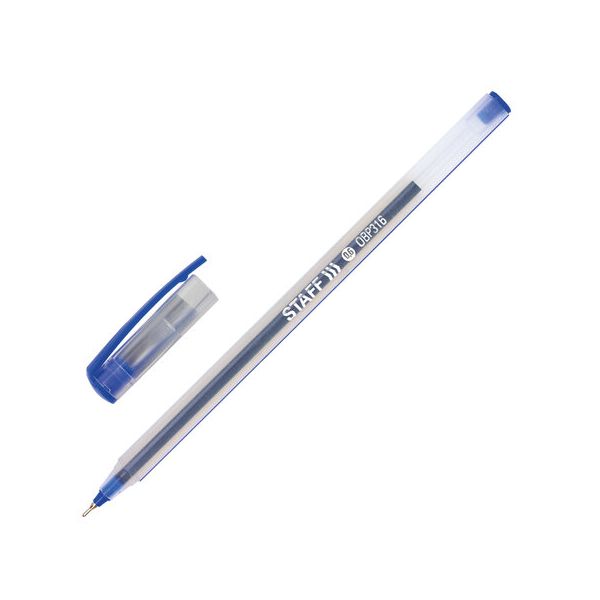 Ручка шариковая масляная STAFF "Basic", СИНЯЯ, корпус матовый, игольчатый узел 0,6 мм, линия письма 0,3 мм, 143021 (50 шт.)