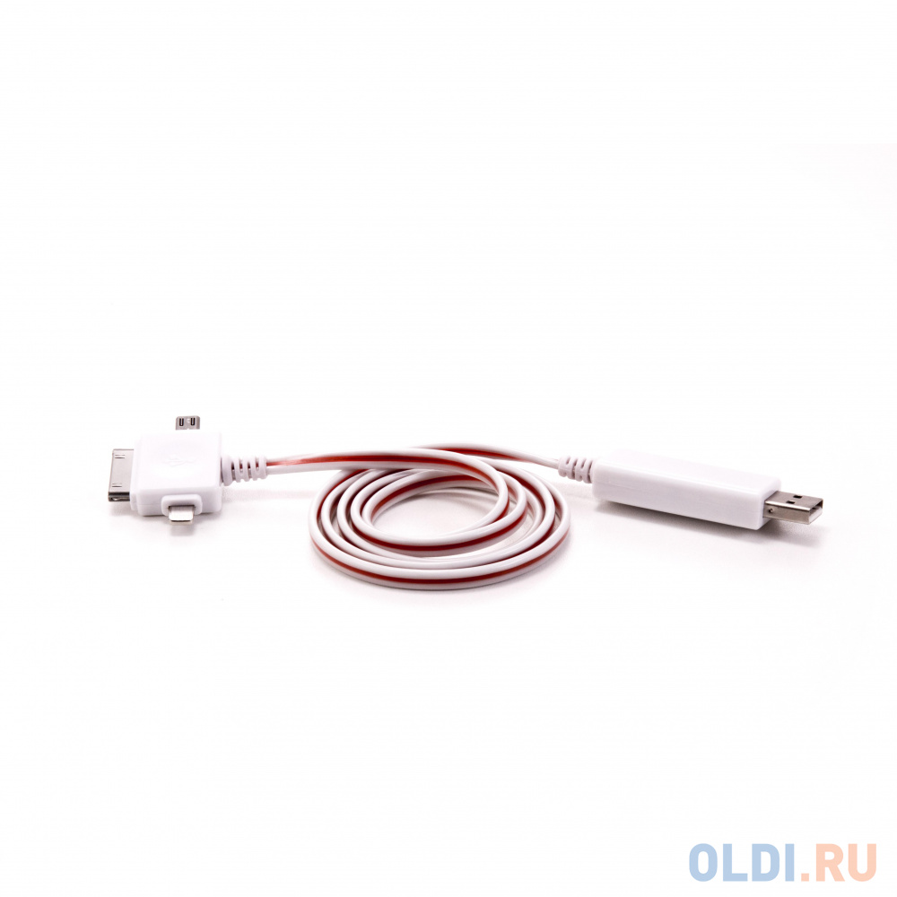 Кабель microUSB Lightning Apple 30-pin 1м Gmini GM-MEL400FLWR плоский белый