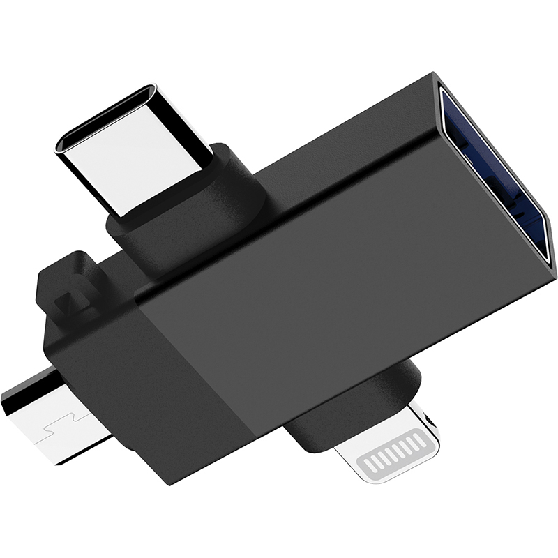 Аксессуар Pero AD14 OTG USB 3.0 - Lightning + USB-C + MicroUSB Black PRAD14BL