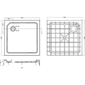 Душевой поддон Cezares Tray A 90х90 стеклопластик (TRAY-SMC-A-90-550-150-W)