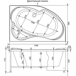 Акриловая ванна Aquanet Capri 160x100 R правая, с каркасом и панелью (205386, 332468)