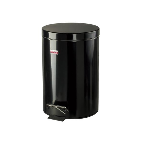 Ведро-контейнер для мусора (урна) с педалью ЛАЙМА "Classic", 12 л, черное, глянцевое, металл, 602850