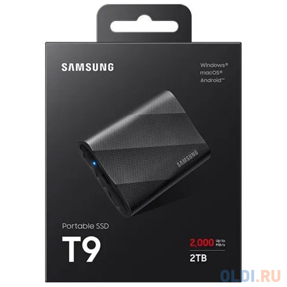 Внешние HDD и SSD/ Samsung External SSD T9, 2000GB, Type-C, USB 3.2 Gen2, R/W 2000/2000MB/s, 88x60x14mm, Black (12 мес.) в Москвe