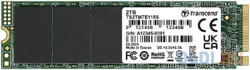 Твердотельный накопитель SSD M.2 Transcend 2.0Tb MTE115S <TS2TMTE115S> (PCI-E 3.0 x4, up to 3200/1900Mbs, 3D NAND, 800TBW, NVMe 1.3, 22х80mm)