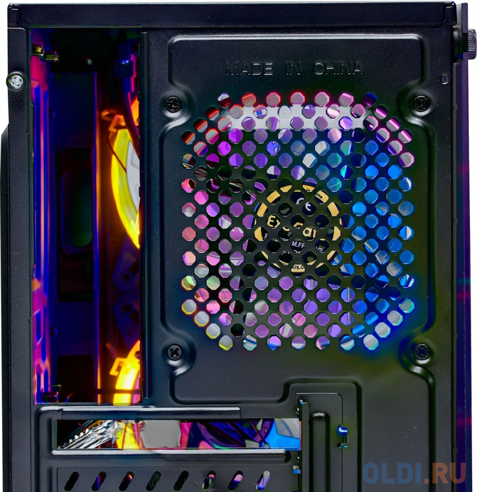 Корпус Minitower ExeGate Mistery R3 (mATX, без БП, 2*USB+1*USB3.0, аудио, черный, 4 вент. 12см с RGB подсветкой, боковая панель - закаленное стекло)