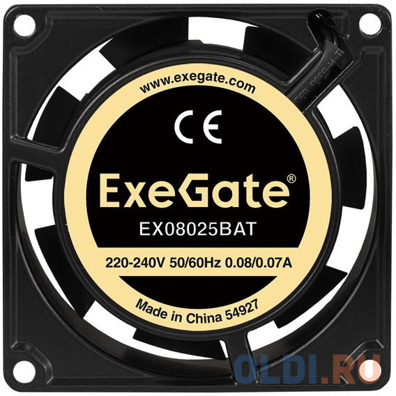 Exegate EX288998RUS Вентилятор 220В ExeGate EX08025BAT (80x80x25 мм, 2-Ball (двойной шарикоподшипник), клеммы, 2600RPM, 32dBA) в Москвe