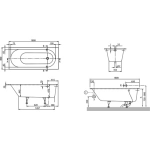 Ванна квариловая Villeroy Boch Oberon 180x80 см белая с ножками (UBQ180OBE2V-01)