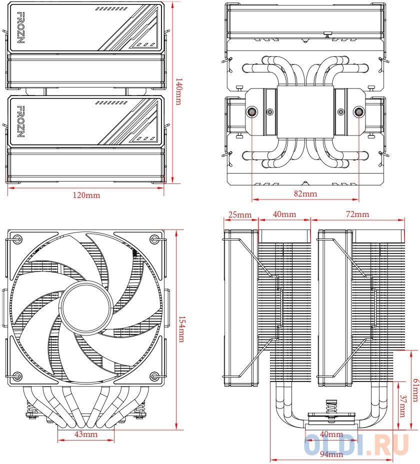 Вентилятор для процессора ID-COOLING FROZN A620 BLACK (270W, 4пин PWM, 1700/1200/115x/AM4/AM5, 29.9 дБ, 500-900/1800-2200 об/мин,Copper Base + Al тепл в Москвe