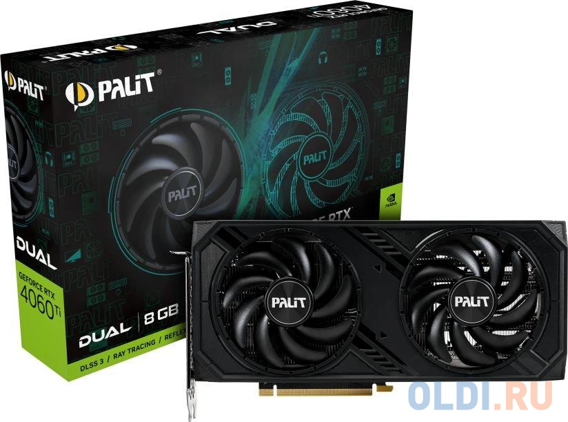 Видеокарта Palit PCI-E 4.0 RTX4060Ti DUAL NVIDIA GeForce RTX 4060TI 8Gb 128bit GDDR6 2310/18000 HDMIx1 DPx3 HDCP Ret